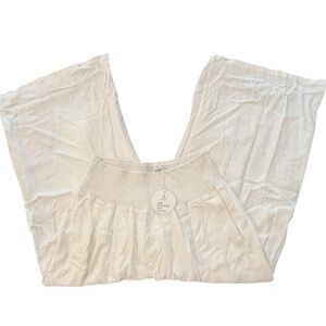 NWT ANRABESS Linen Blend Wide‎ Leg Pants Women M White Crop Smocked Waist Flowy
